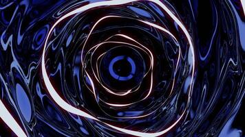 Diving inside dark blue liquid tunnel with transforming circles. Design. Optical illusion of moving inside beautiful tunnel. video