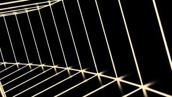 Moving tunnel with neon lines. Design. Geometric tunnel with smooth lines in virtual space. Striped square tunnel is moving fast video