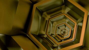Tunnel of moving metal hexagons. Design. Repeating hexagons are moving in tunnel. 3D tunnel of emerging metal hexagons video