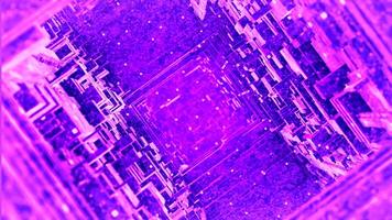 Purple and blue background. Motion. Bright cuts of broken off squares into tunnels running and spreading in different directions in the animation. video