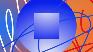 Colorful animation with moving curves and geometric shapes. Motion. Stylish animation with curved lines and emerging circle with rotating square. Animation to insert into presentations or videos