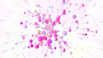 White background. Motion.A bright salute of pink and purple particles exploding in different directions in animation. video