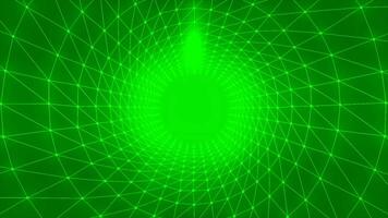 Round corridor with virtual grid. Motion. Centralized tunnel with circular grid in virtual space. Hypnotic tunnel with neon in matrix video