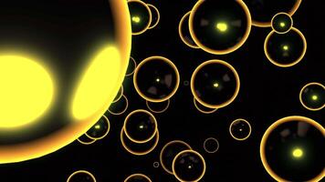 3d bubbles move in stream. Design. Large soap bubbles move in stream on black background. Colored bubbles move brilliantly in stream video