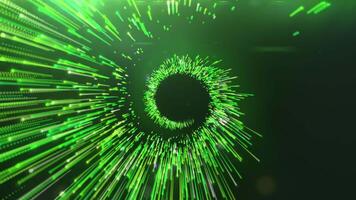 Colorful dream spiral with spreading particles and rays. Motion. Spinning endless round shaped spiral on a dark background. video