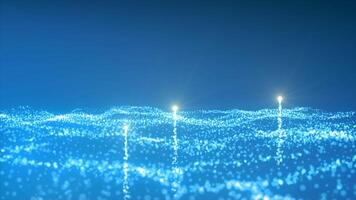 Abstract blue waving texture of tiny particles. Motion. Star field with rising up shining comet tails. video