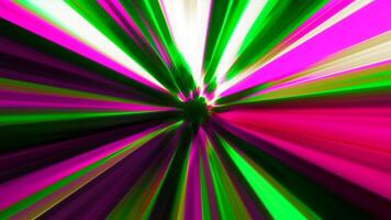 Bright animation with green and pink light. Motion.A closed tunnel in computer graphics that rotates around and shimmers with colorful rays. video
