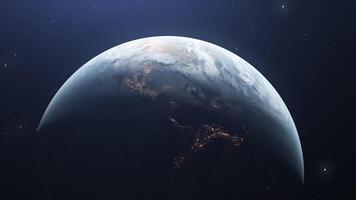 Rotating earth with change of day. Motion. 3D model of natural planet Earth with accelerated rotation. Rotating Earth with change of day in outer space video
