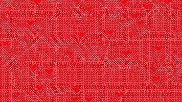 Red spinning background with the layers of white heart silhouettes. Design. Rotating retro pixelated texture, concept of romance. video
