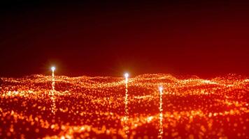 Dangerous wavy flow with particles. Motion. Bright comets fly out of stream of wavy particles. Dangerous nuclear particles and wavy energy flows video