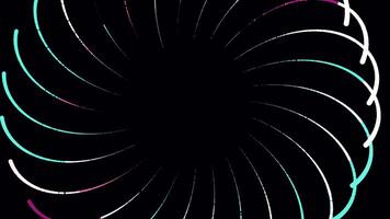 Black background. Motion.White swirling lines along which multicolored paint circulates in different directions in the animation. video