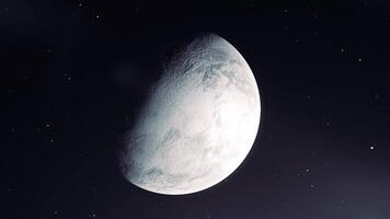 Rotating Moon in different phases with detailed surface. Motion. Outer space dark background with half eclipse of the Moon. video
