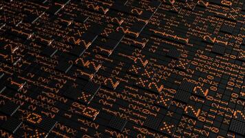 Background with surface of squares and code. Motion. Computer surface with squares and matrix code. Squares with matrix code and symbols video