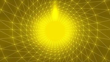 Abstract golden background with white connected dots and lines creating a tunnel effect. Motion. Technological round shaped corridor. video