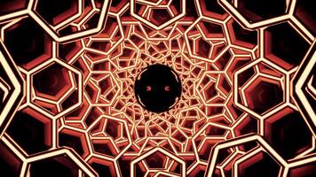 3D tunnel with hexagons and moving black hole. Design. Tunnel of 3d honeycombs with moving black liquid at end. Filling tunnel of honeycombs with black liquid video