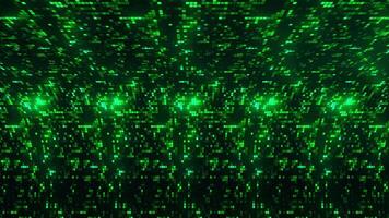 Bright background with curve and twinkling squares. Motion. Spatial bending of background with neon pixels. Cyber background with glowing squares video