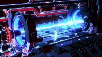 3D futuristic a detail of electromagnetic machine with gravitational fields energy particles. Motion. Abstract engine mechanism. video