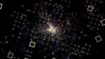 Motion of futuristic small squares in digital virtual space. Design. Spinning technological 3D space with square silhouettes. video