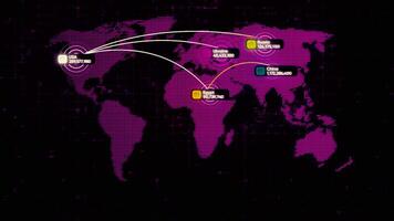 Connection between countries on a world map. Motion. Concept of economic relations between countries, abstract map and changing numbers. video