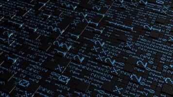 Black background. Motion . Bright buttons highlighted in blue and green showing different codes in the animation. video