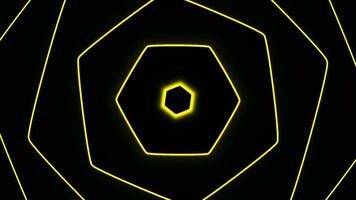 Hypnotic hexagons appearing. Motion. Geometric hexagons appear in waves on black background. Glowing geometric shapes with wave rotations video