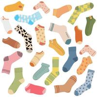 Socks of different colors and sizes, flat design, set of fashionable and modern socks vector
