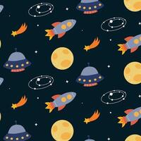 Bright space pattern, seamless pattern with planets and rockets vector