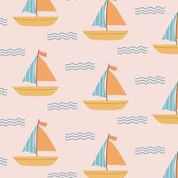 Seamless pattern with sailing boats, sea background, cute sea pattern for fabric, baby clothes, backdrop, textile, wrapping paper and other decorations vector