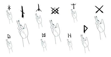 a Drawing of a Hand with Rune symbols on it vector
