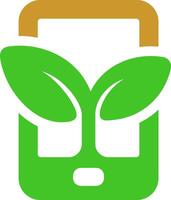 a seed with a leaf and smart phone logo design vector