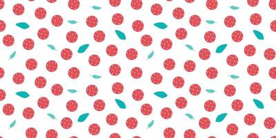Seamless pattern with strawberry ice cream with mint leaves on a white background, hand drawn. Illustration for print and design in flat style. vector