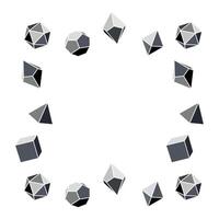 Square grayscale dice frame for DND RPGs with four, six, eight, twelve and twenty sides. Dungeons and Dragons dice in grayscale on a white background. vector