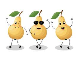Pears with different emotions in kawaii style isolated on white background. illustration vector