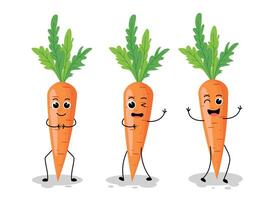 Set of carrots in kawaii style isolated on white background. illustration of carrots with different emotions vector