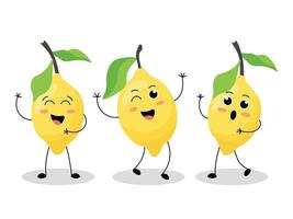 Lemons with different emotions in kawaii style isolated on white background. illustration vector