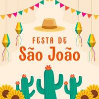 flat design festa de Sao Joao illustration with cactus vector