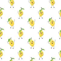 Seamless pattern with kawaii lemons on a white background. vector
