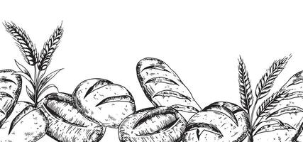 seamless border with loaves of bread. drawing in sketch style vector