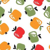 Seamless pattern of abstract red, yellow, green apples on a white background. Retro style tiling background, poster, textile, greeting card design. vector