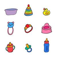 set of colored toys for kids in cartoon style on a white background. vector