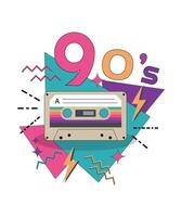 Invitation to the disco of the 90s. A poster with a retro audio cassette from the 90s. Back to the 90s. illustration vector