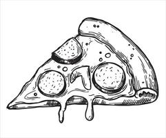 piece of pizza, drawing in sketch style. black and white graphics, engraving vector