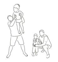 Fathers and sons sketch. Flat graphic illustrations isolated on white background vector