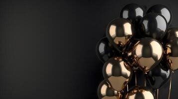 Black background with black and golden balloons. Concept for black friday photo