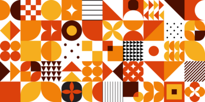 Minimal autumn colors vintage 20s geometric vintage seamless pattern design in magenta color for print, textile. Bauhaus retro background, flat abstract circle, triangle and square line art png