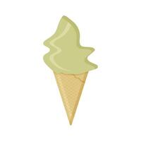 pistachio ice cream in a waffle cone in a flat style on a white background vector