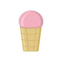 strawberry ice cream sundae in a waffle cup in flat style on a white background vector