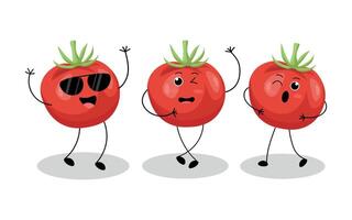 Tomatoes with different emotions. Set of tomatoes in kawaii style on a white background. illustrationWeb vector