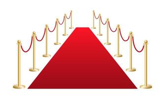 Red vip carpet with fencing gold bollards. Security luxury barrier with rope at solemn ceremonies and events vector