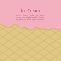strawberry, pink ice cream melted on a waffle cone. Background, background in the form of ice cream. vector